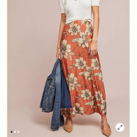 FARM Rio Anthropologie Cordelia orange floral maxi skirt small - Picture 1 of 10